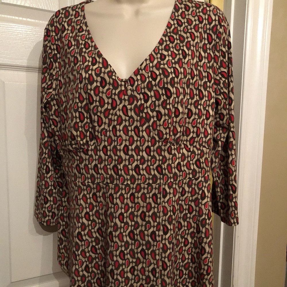 cleo Popover Top Orange Olive Green Cream Size Large